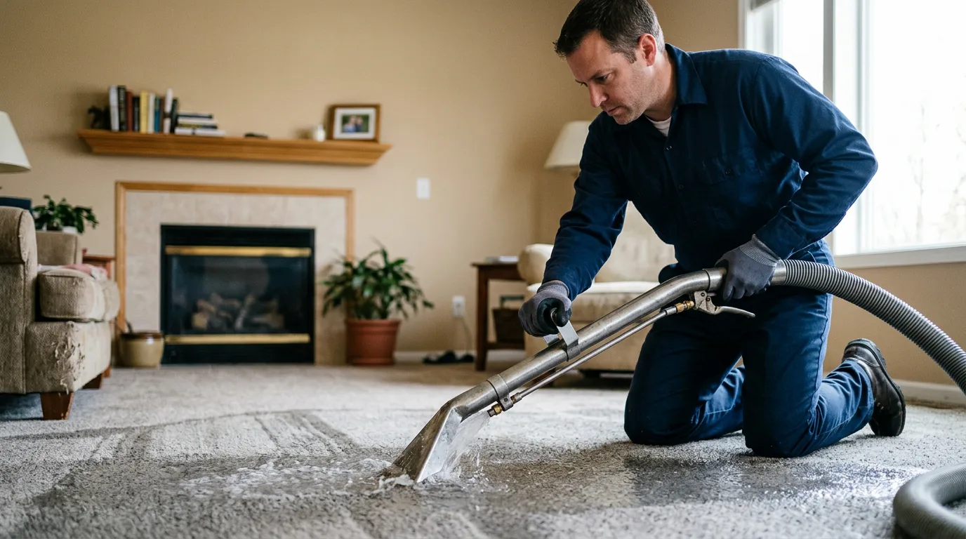 Water damage restoration technician working near Benton, KS